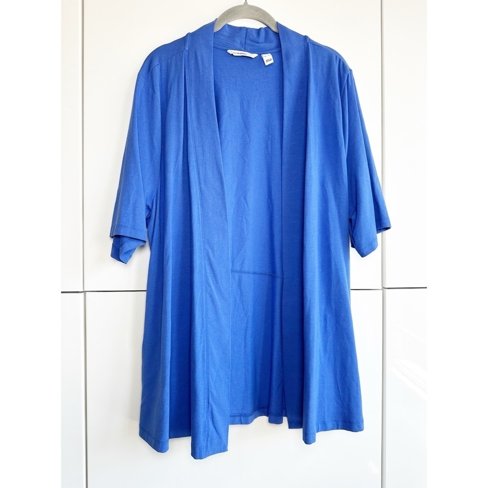 Isaac Mizrahi Live Blue Short Sleeve Cardigan Cotton Blend Long Line Size XL